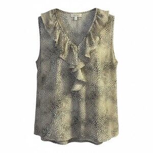 Beacon Apparel Women's Sleeveless Ruffle V-Neck Blouse Animal Print Size M